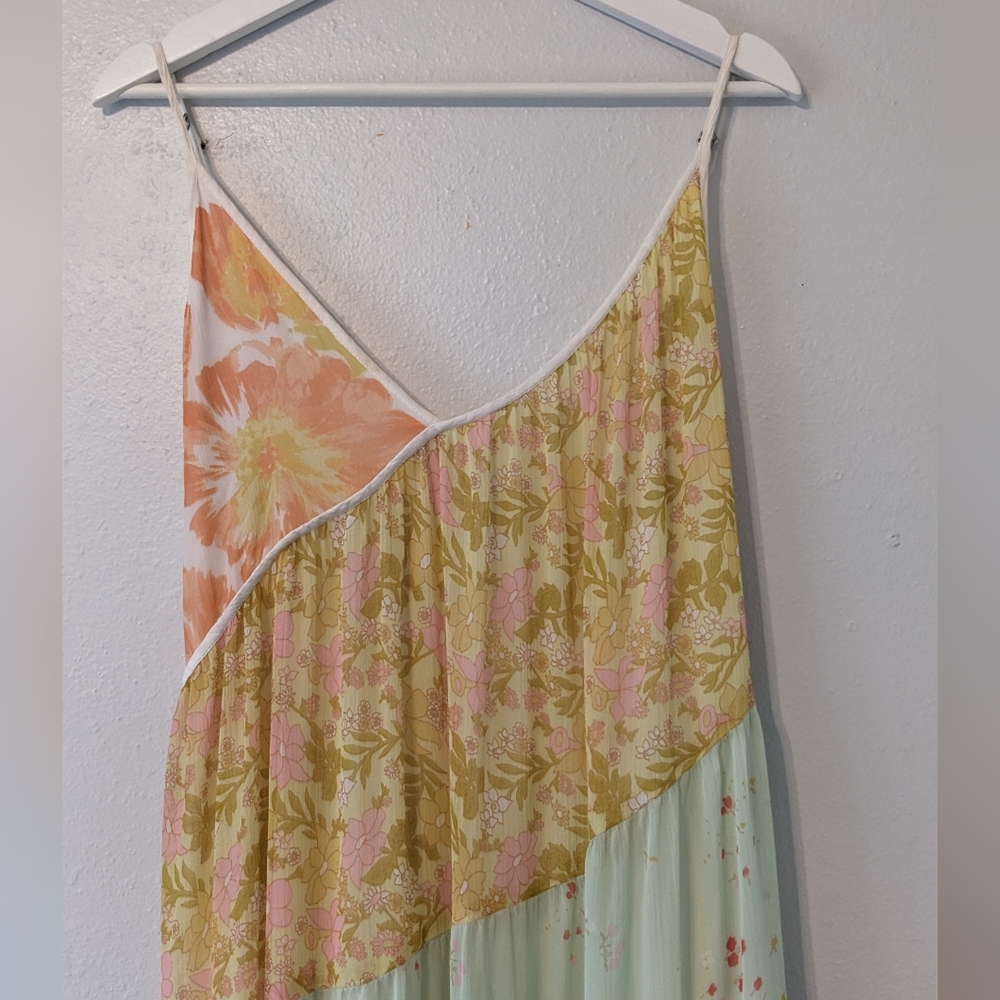 Free People Diagonal Tiered Floral Maxi Dress in Mint, Peach & Yellow - Picture 7 of 15
